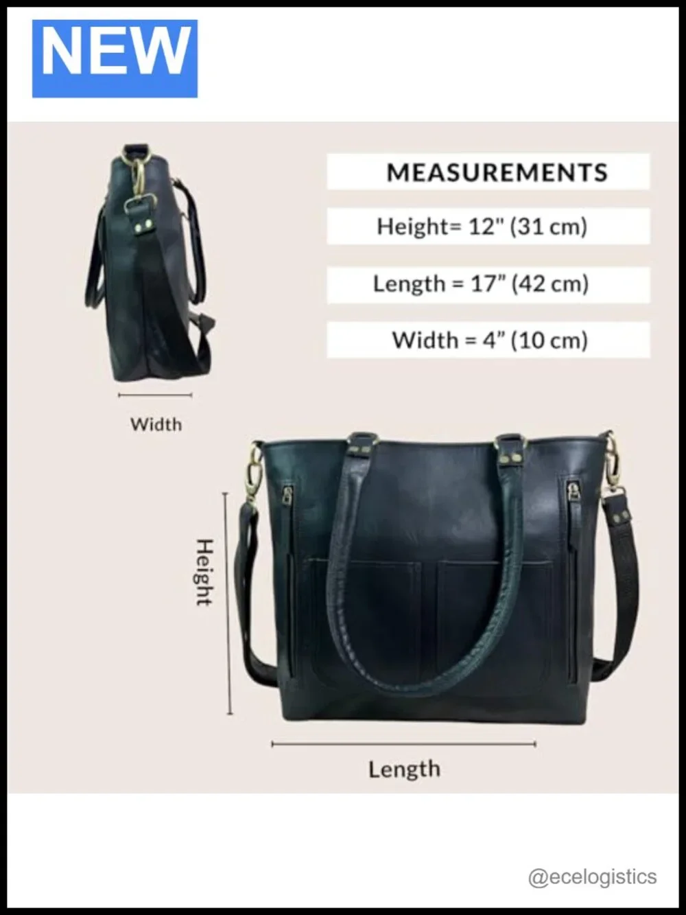 Genuine Leather Satchel Handbag Tote Crossbody Adjustable Strap